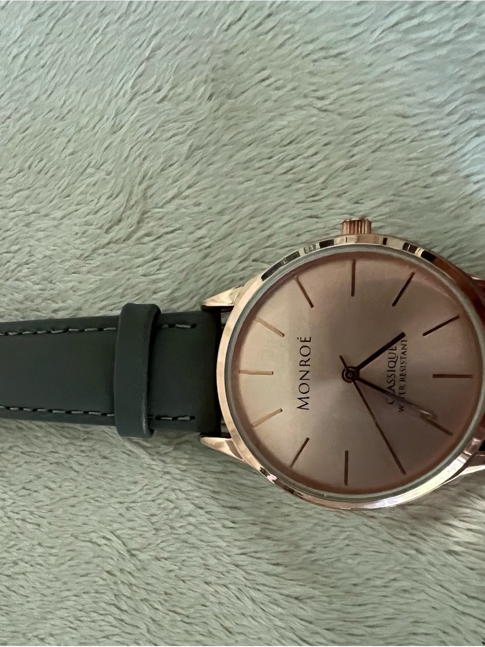 Monroe Rose Gold Watch with Grey Leather Strap